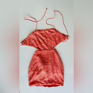 Pink sequin party dress backless